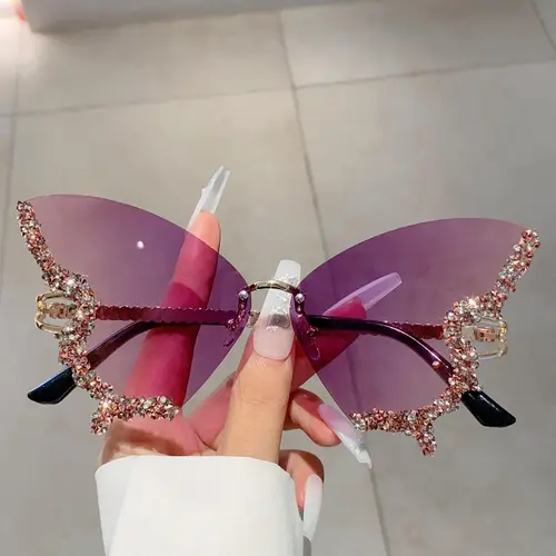 Women's Fashionable Rhinestone Decorated Butterfly Design Sunglasses, Signature Shades, Stylish Shades, Trendy Novelty Sunglasses for Travel & Daily Use, Fashion Accessories for Outdoor Activities