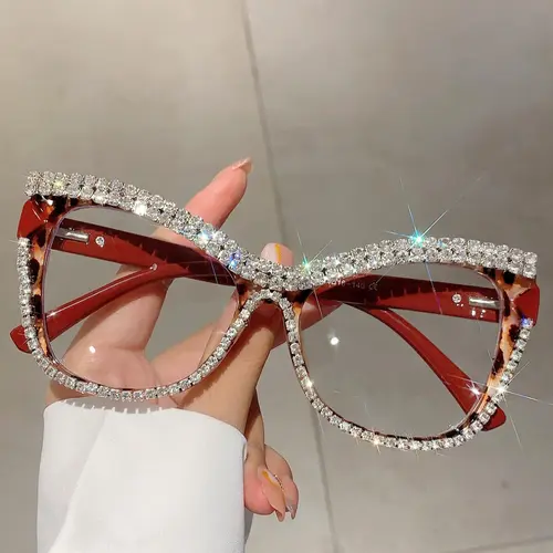 Women's Elegant Rhinestone Decor Cat Eye Frame Eyeglasses, Trendy Vintage Eyeglasses, Trendy Casual Eyeglasses, Chic All-match Eyewear for Daily Use, Stylish Eyeglass, Rhinestone Decorated Eyewear, Fashion Glasses