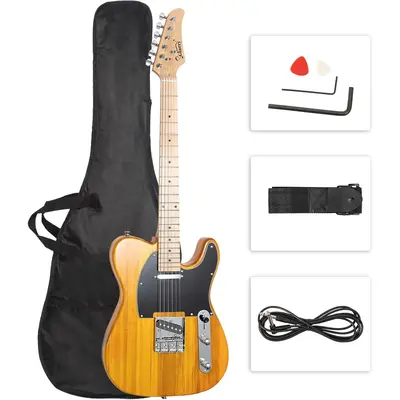 GLARRY 39" GTL Classic Affordable Electric Guitar for Experienced Players - SS Pickups, Maple Fingerboard, Accessories Kit with Guitar Bag (Transparent Yellow), Affordable Guitar