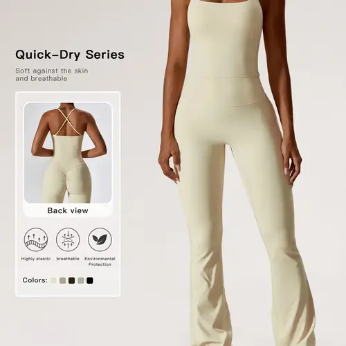 Two-Piece Set Women's Solid Criss Cross Backless Cami Top & Flare Leg Pants, Fitness Activewear, Summer Outfits, Sleeveless Spaghetti Strap Top & Trousers, Ladies Sportswear for Gym, Workout & Training, Yoga Fashion Set