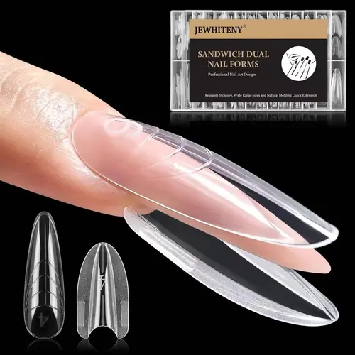 JEWHITENY 280 PCS Sandwich Nails Dual Forms:Almond Round Reusable Nail Forms with Guide Lines,14 Sizes Nail Mold for Nails Extension,Salon & Home DIY Nail Art Tools