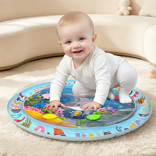 Inflatable Baby Water Game Pad, Dolphin & Coral Reef Design Inflatable Baby Water Play Mat for Summer, Durable Indoor/Outdoor Toy Pad, Tummy Time Mat, Nursery Development Mat, Water Mat for Babies