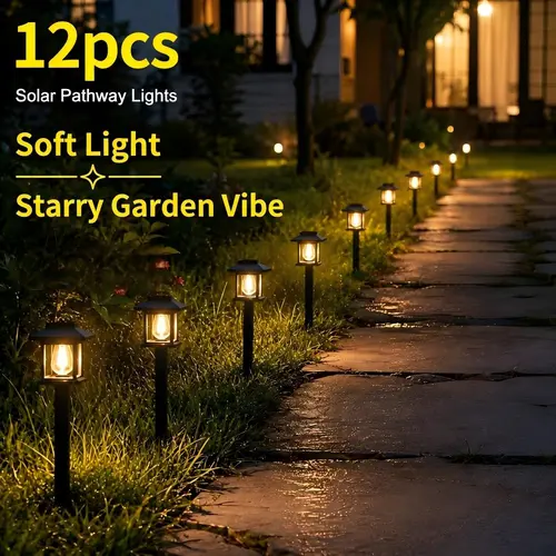 GLEAM 12 Pack Outdoor Solar Pathway Lights - Waterproof, Auto Dusk to Dawn, Solar Illuminated - Ideal for Garden, Yard Decor, Outdoor Solar Lights