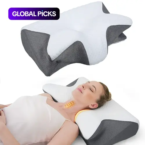 Slow-rebound premium Ergonomic Memory Foam pillow for neck and shoulder relaxation, two height options and armrests, contoured zoned pillow for ultimate comfort and softness, perfect for side and stomach sleepers #GLOBAL PICKS