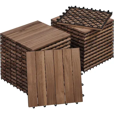 Costoffs 27Pcs Acacia Wood Grain Interlocking Tiles - Non Slip Floor, Waterproof PVC Material Flooring (27.9sq ft, 12.5in W×12.5in L) for Indoor, Outdoor Patio, Gazebos, Bathrooms