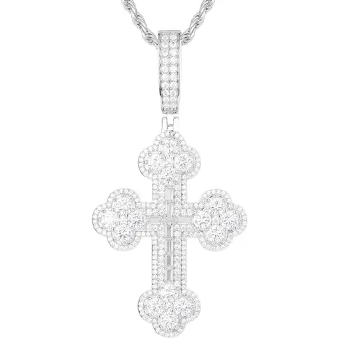 UCCIYO Floral Cross P441 - Lab-Created Moissanite, S925 Sterling Silver Exquisite Trendy Pendant Necklace, Pendants Jewelry for Male & Female Accessories, Hip Hop Gift【#P441】