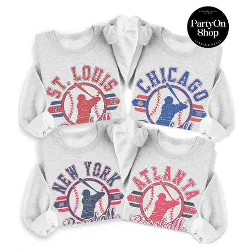 Vintage Baseball Sweatshirt Retro Established City Baseball Pullover Sports Unisex Crewneck Sweatshirts Sublimation Print Casual Graphic Top