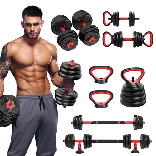 RELIFESPORTS 6-in-1 Adjustable Dumbbell Set - Barbell Weight Set with Dumbbell Plate, Squat Bar, Tire Flipper - Unisex Space-Saving Multifunctional Home Gym Equipment for Resistance Training, Upper Body Workout