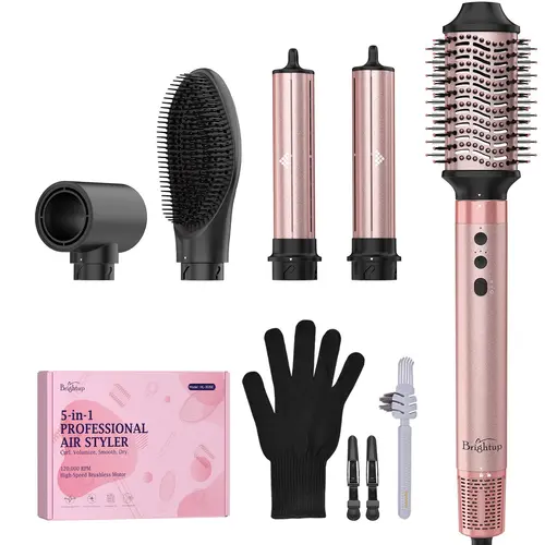 Brightup 5-in-1 Hair Styler & Dryer Brush Set - Automatic Airflow Curling Iron for Beach Waves, Volumizing, Fast Drying, Frizz Control, All Hair Types (TikTok Shop Back to School)