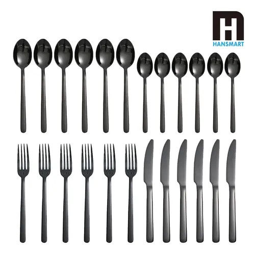 24-Piece Stainless Steel Cutlery Set, Thick Matte Black Kitchen Supplies, Everyday Indoor Wedding Party Tableware, Dishwasher-Safe Modern Flatware for Home