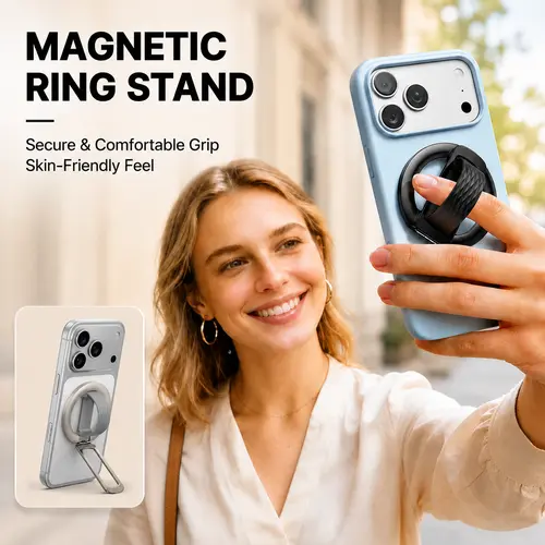 Lamicall MagSafe Magnetic Adjustable Cellphone Holder - Soft Silicone Loop, Zinc Alloy Vertical Ring Stand Kickstand, Stable Mount for iPhone 12-17 Series, Metal Ring-Equipped Smartphones, Landscape-Ready Accessory,back to school