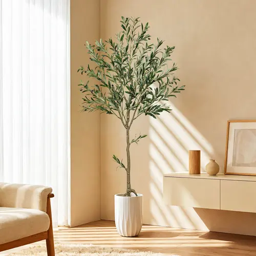 6/7/8FT Realistic Artificial Olive Tree, Tall Faux Silk Olive Tree in Pot, Modern Indoor Floor Plant for Home, Living Room & Office