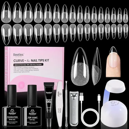 Beetles Curve-Ex & Flat-X Extension Nail Tips Kit Almond/Coffin/Square Shape Half Matte Acrylic Nail False Nail press ons Nail  DIY Nails Art Gift for girl Gift for woman gel x nails salon mothersdaygift  Summer Nail Vacation Nail #SummerVibes