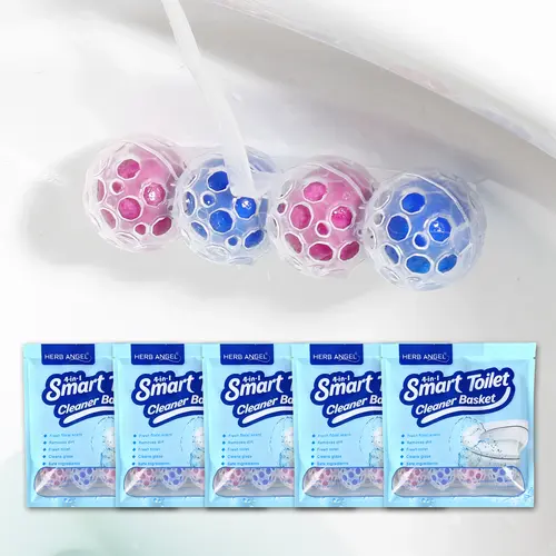 HERB ANGEL Lavender Scent Solid 4-in-1 Rim Hanger Household Safe Toilet Cleaner, 4-Ball Hanging Design, 5 Total Bags (Home Essentials)