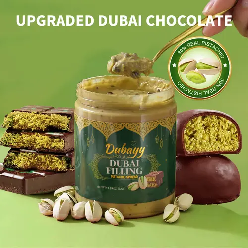 Upgraded Dubai Chocolate Jars (11.29oz) - Food, Snacks, Viral Snacks, Youth-Focused Gourmet Dessert, 30% Real Pistachio, Silky Milk Chocolate Cream Blocks, Crispy Kataifi, Chunky Cocoa Pieces, Quality Ingredients, Toast Toppers #sohochic
