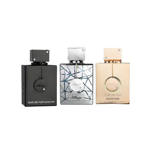 Men's Armaf Club De Nuit 3-Piece Gift Set - Intense Man, Sillage & Milestone Fragrances, Aromatic Floral Amber Eau de Parfum, 3x3.4oz (11 fl oz) Liquid Variety Pack Multi-Pack, Woody Bold Elegant Citrus Iris Scent, Fragrance Variety Pack, Bold Elegant Fra