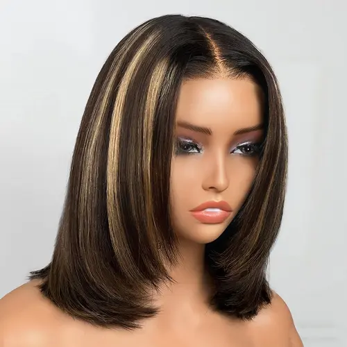 OQ HAIR 220% Density Highlight Layered Cut Bob Wigs Straight Wear Go Wig 9x6 T-Part Glueless Human Hair Wigs With Drawstring Pre-Everything for Beginner Friendly Pre-Styled Wigs #SummerVibes
