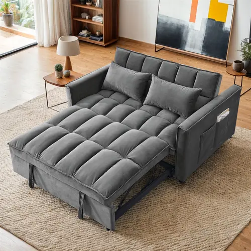 Spaco 3-in-1 Convertible Folding Sofa Bed Couch, Pull-Out Sleeper Loveseat with 3-Level Adjustable Backrest & Side Pocket, Linen Dark Gray Living Room Furniture for Dorm Apartment, Sofas For Living Room