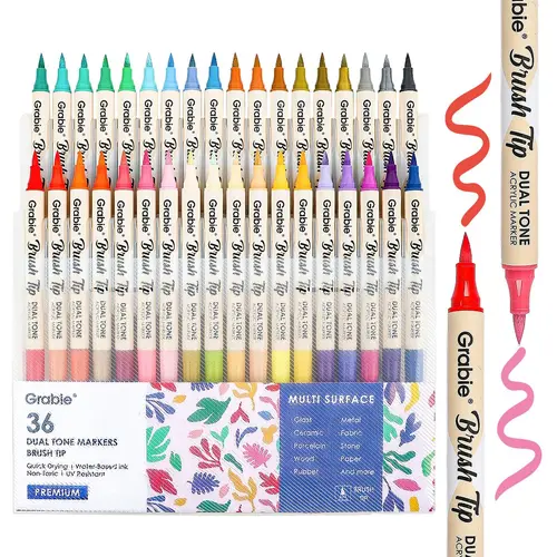 [Flash Sale] Grabie Dual Tip Acrylic Marker Set Of 36, Paint Pens markers artmarkers acrylic paintmarkers brushpen acrylic pens brushmarkers coloring book, artist supplies, artist tools, waterproof ink, Back to School, Class Reward Gift Idea