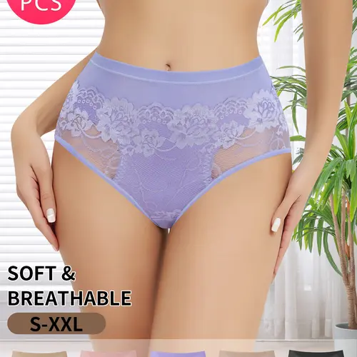 QUASTI Women's 5PCS Mix Color Milk Silk Underwear With Lace Sides Soft Skin-Friendly Stretchy Comfort Fit Briefs S-XXL