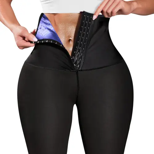 Women High Waist Sauna Sweat Biker Shorts, Tummy Control Compression Training Shapewear Workout Shorts, Anti-Slip Gym Cycling Shorts, Front Hook & Eye Closure