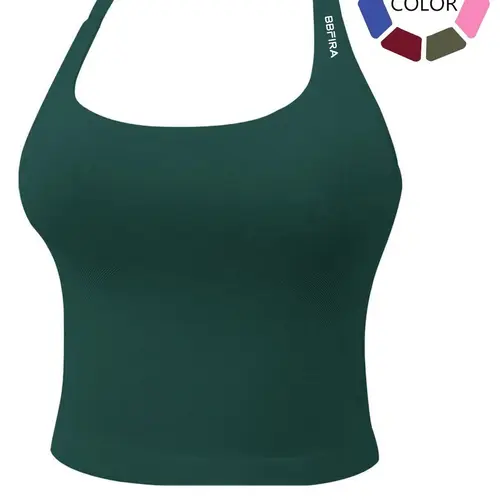 BBFIRA Women's Seamless Halter Neck Yoga Tank Top Removable Padded Sports Bra with Flattering Back Design Quick-Dry Running and Fitness Bra, Workout Bras, Exercise Bra, Seamless Athletic Apparel Yoga Bras