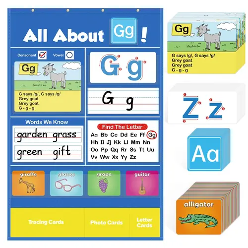 Alphabet Learning Pocket Chart Alphabet Wall Chart ABC Flash Cards Learning Games, Handwriting Practice Letter Tracing Learning Activities ,School holidays Must Haves,back to school