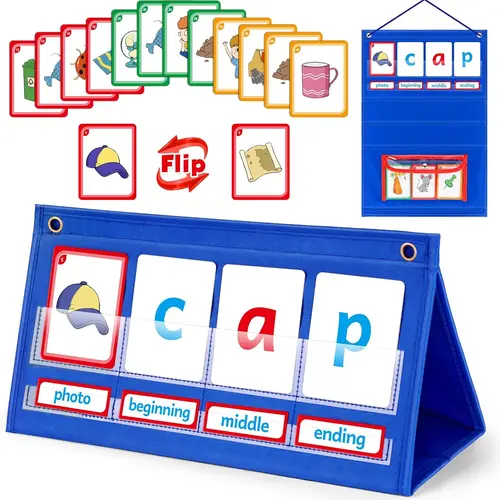 Torlam Unisex CVC Word Builder Board - Foldable Phonics Game, Ages 4+ Educational Language Toy, Kindergarten Essential with Alphabet Chart & Flashcards Kit, Detachable Bag for Young Learners