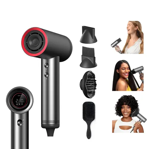 【Live Only】TYMO AIRHYPE - High Speed Hair Dryer with 3 Magnetic Attachments with Diffuser for Curly Hair, 3 Wind Speeds, 4 Temperature Settings, LED Display, Paddle Brush