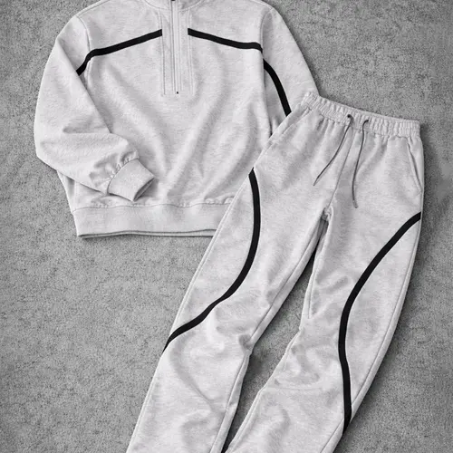 Men's half-zip sweater set, spliced printed zipper shirt and matching leggings, loose and casual street style, complete wear, sports suit Complete Outfit Tracksuit Sets