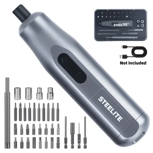 Steelite Professional Rechargeable Cordless Imperial Electric Screwdriver Kit - 25-in-1 Durable Precision Power Tool with S2 Steel Bits, Ergonomic Design, Portable Case, Multi-Function Tools and Gadgets for Home Repair, DIY, Father's Day Gifts
