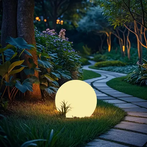 Hoodink 8-in Solar Street & Pathway Mood Lamp, Waterproof Water Resistant RGB Globe Outdoor Light with Remote, 16 Colors, 4 Dynamic Modes, 6-8h Glow, IP54 Dust-Resistant Shell, Ground Stake Anchors, Garden Decor Gift for Friends, Kids, Parents