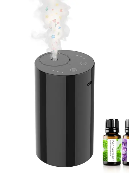 Rechargeable Waterless Essential Oil Diffuser with 3 Mist Levels and Timers Portable Aromatherapy for Home Car Room Studio Office, 2 Essential Oils Included