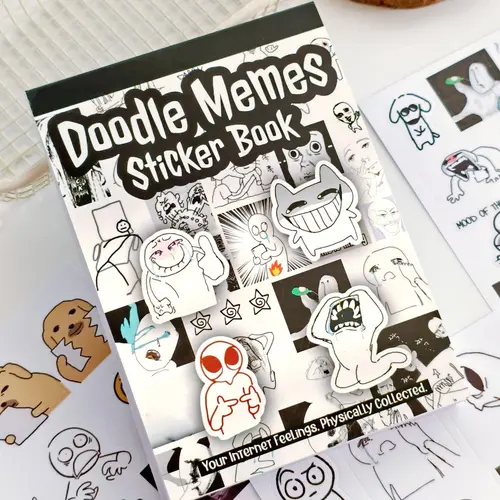 Doodle Memes Adhesive Sticker Book - 460 Hand-Drawn Sticker Sheets, Creative Craft Kit for Journaling, Collage Art, Junk Journal Aesthetic, DIY Scrapbooking Supplies