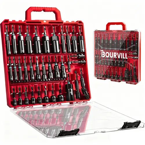 Bourvill 55Pcs Magnetic Nut Driver Set, SAE & Metric, 1/4" Hex Shank Impact Ready, with Socket Adapters & Extension - Pro Mechanic Grade
