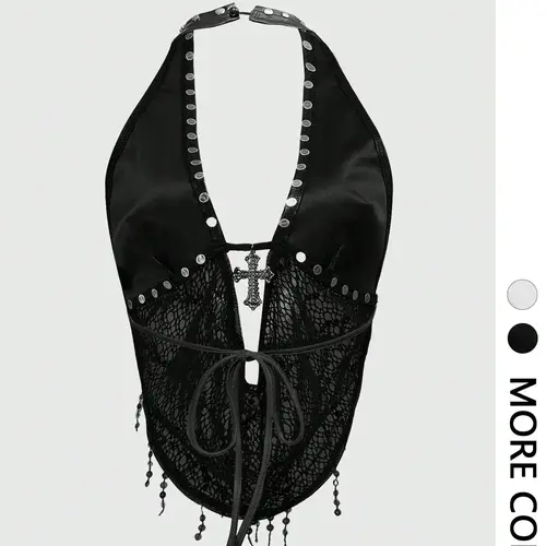 Sheer Mesh Chic Halter Neck Top with Beaded Tassels Halter Tied - Ideal for Date Nights, Parties & Gothic Outfits | Y2K Fashion, Grunge Aesthetic, Edgy Going Out Top