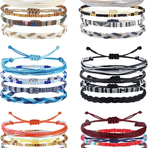 24Pcs Boho Style Adjustable Bracelets & Ankle Bracelets Set with Beaded Design Colorful Summer Jewelry for Beach Lovers, Waterproof Handmade Gifts for Men and Women, Bracelet Combination Set