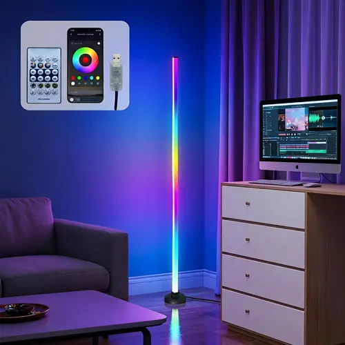 Modern LED Ambient Floor Lamp with APP & Wireless Controller, RGB Dynamic Music Sync Color Changing Standing Light, Adjustable RGB Lighting with Enhanced Brightness for Bedroom, Gaming Room, Home Decor