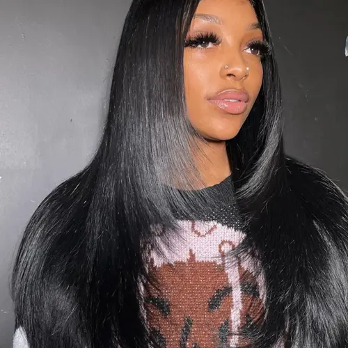 U Part 26 Inch Glueless Layered Straight Wig Layered Hair Light Yaki Straight Hair Synthetic Hair Long U Part Straight Layered Bob Hair For Women Black Highlight Brown Wig Straight Layered Wigs Synthetic Material Wigs No Glue Wig Layered Cut Wigs
