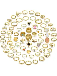 70 Pcs Vintage Crystal Ring Set, Jewelry Knuckle Rings for Women, Bohemian Boho Stackable Joint Rings, Retro Joint Finger Rings, Jewellery