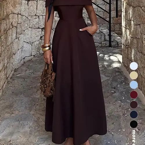 Elegant Chic Off-Shoulder Fitted Dress, Simple and Classic Formal Party Wear, Women's Stylish Evening Prom Gown for Special Occasions, elegant formal style, Womenswear