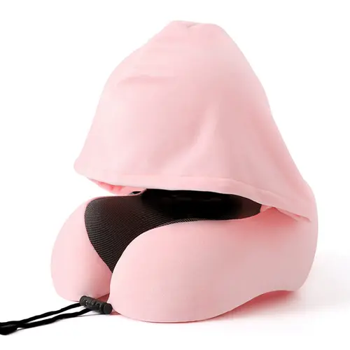 Durable Ergonomic Memory Foam Travel Pillow with Extra Large Hood Shield, Premium Velvet Cover, 360° Neck Wrap, Neck Pain Relief for International Travel, Airplane & Road Trip Head Support, Office/Cars Sleeping Accessories