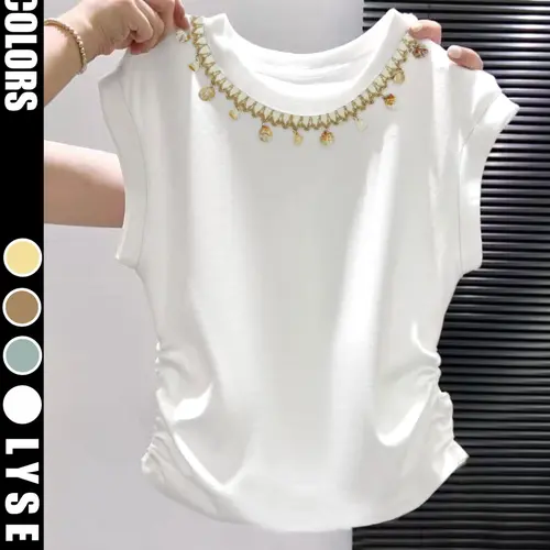 Women's Round Neck White Shell Basic Fitted Vest, Breathable Casual Elegant Minimalist Summer Top