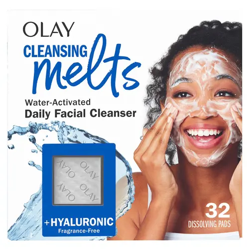 Olay Cleansing Melts with Hyaluronic Acid, Gentle Facial Cleanser, 7-Day Tone Boost, Balances Oiliness, Even Skin Tone, Hyaluronic Acid for Added Hydration, 32 Count