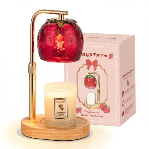 CANDELDO Cute Strawberry Glass Candle Warmer Lamp - Height-Adjustable, Timer-Equipped, 2 Bulbs Included - Whimsical Girl Gift, House Decor Lamps for Home & Bedroom