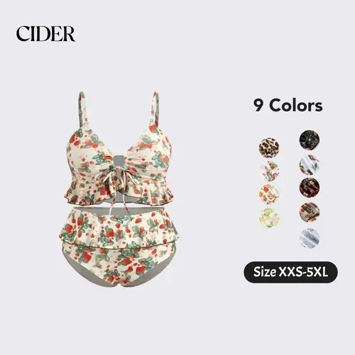 Cider Shaping V-neck Strawberry Graphic Bracelet Full Coverage Bikini Swimsuit