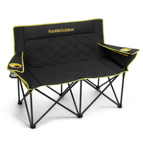 Fanttik Zeta L11 Duo Pro 2-Person Camping Loveseat - Heavy-Duty Portable Folding Chair, 600D Oxford Fabric, 600 lbs Capacity, Snap-Lock Frame, Cup Holders, Carry Bag, Oversized Lightweight Foldable Travel Seat Chair for Outdoor Patio, Lightweight Foldable