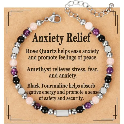 Women's Natural Amethyst Beads Healing Crystal Bracelet - Triple Stone Mix, Adjustable (6.5+1.8 in), Skin-Safe Metals, Bracelet Jewelry for Females, Gifts for Women, Daily Wear Fashion Accessory