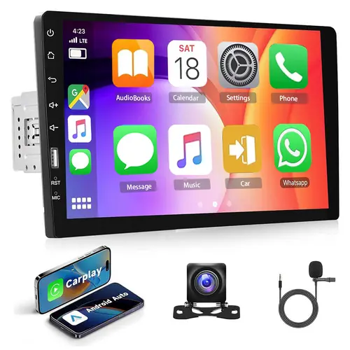 9 Inch Single Din Touch Screen Car Stereo with Car Screen CarPlay - Android Auto, iOS/Android Mirror Link, FM-AM Radio, TF-USB-AUX Input, 4×45W Power, APE-MP3-RMVB Support, Backup Camera Included - SummerVibes Multimedia Player