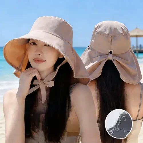 Spring/Summer Wide-brimmed Sun Hat  Fashion Shawl Outdoor Double-Layer Quick-Drying Waterproof Fisherman Hat for Women